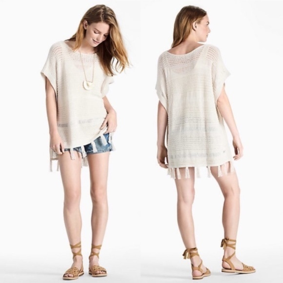 Lucky Brand Tops - NWT Lucky Brand Cream Fringe Poncho